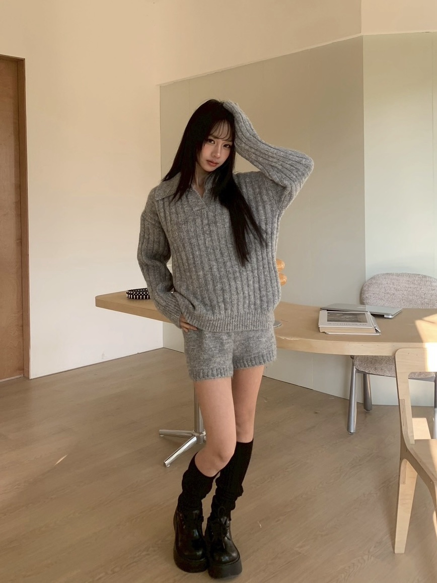 CJ1 5039粗直坑條翻領慵懶套裝:圖片 8