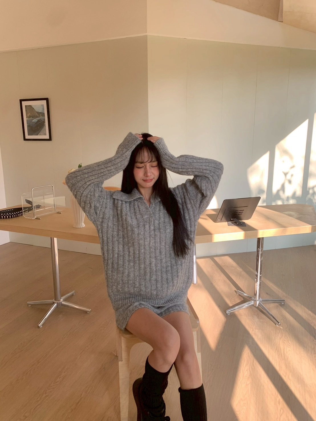 CJ1 5039粗直坑條翻領慵懶套裝:圖片 12