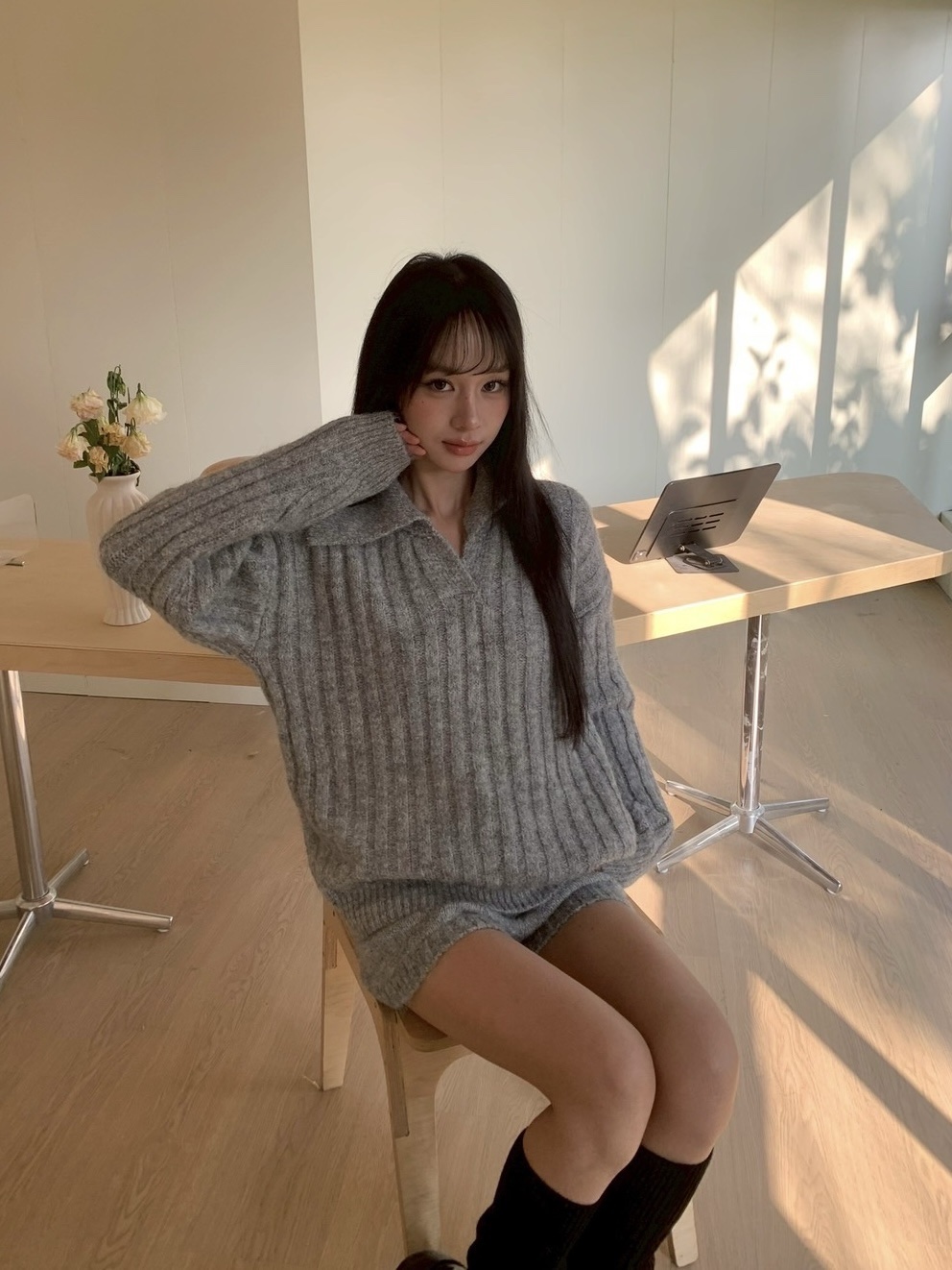 CJ1 5039粗直坑條翻領慵懶套裝:圖片 11