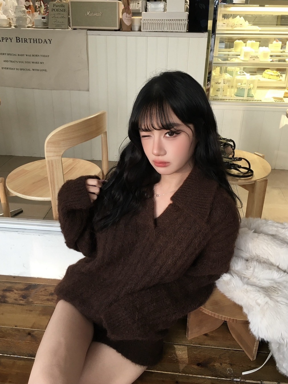 CJ1 5039粗直坑條翻領慵懶套裝