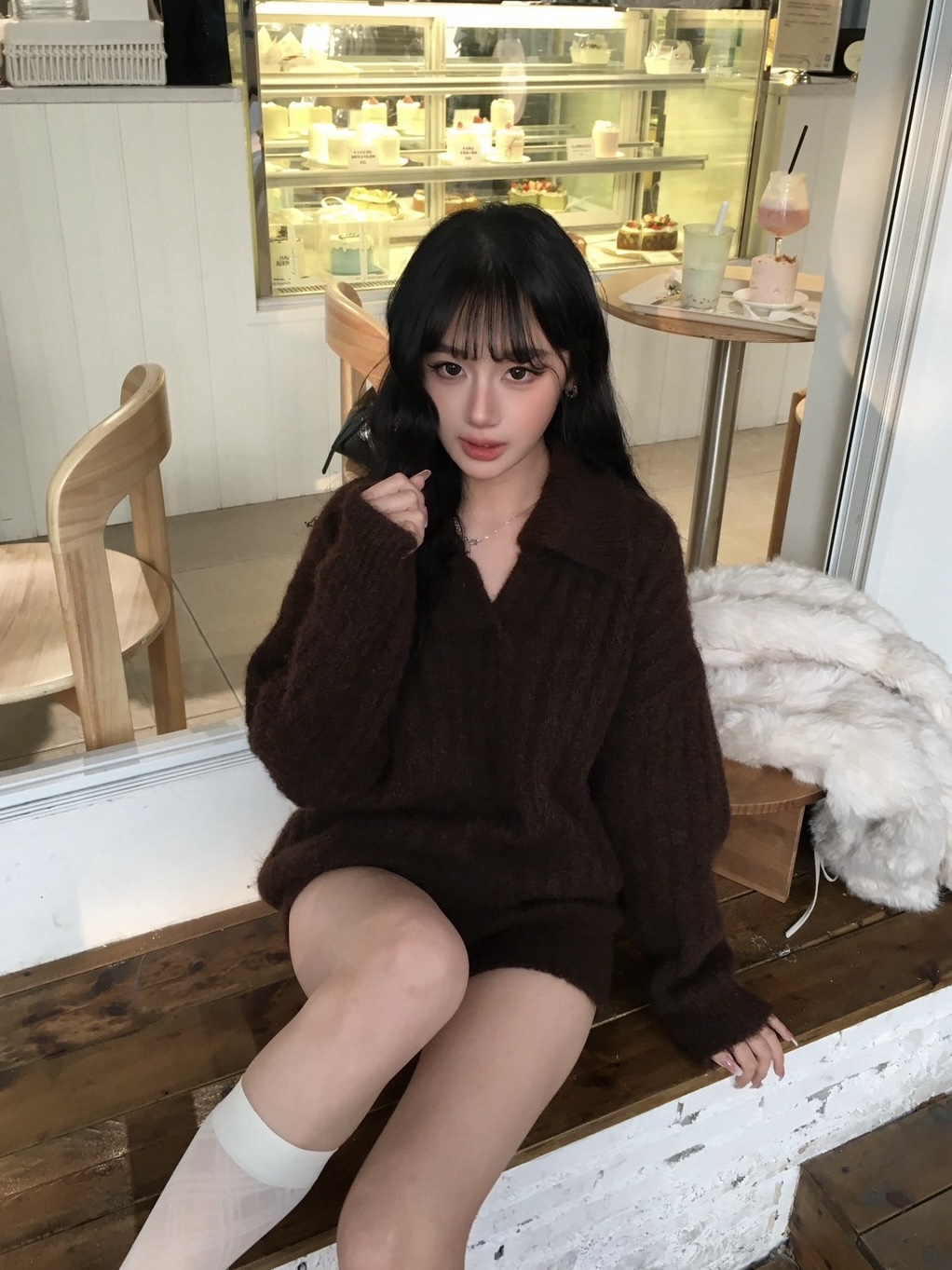 CJ1 5039粗直坑條翻領慵懶套裝:圖片 2