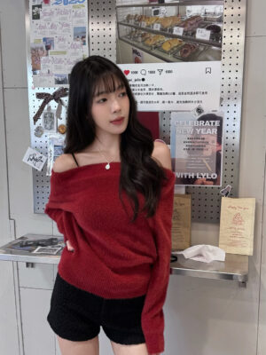 9379 斜肩水貂毛上衣