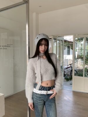 CF1 8075繞脖短版水貂毛毛衣