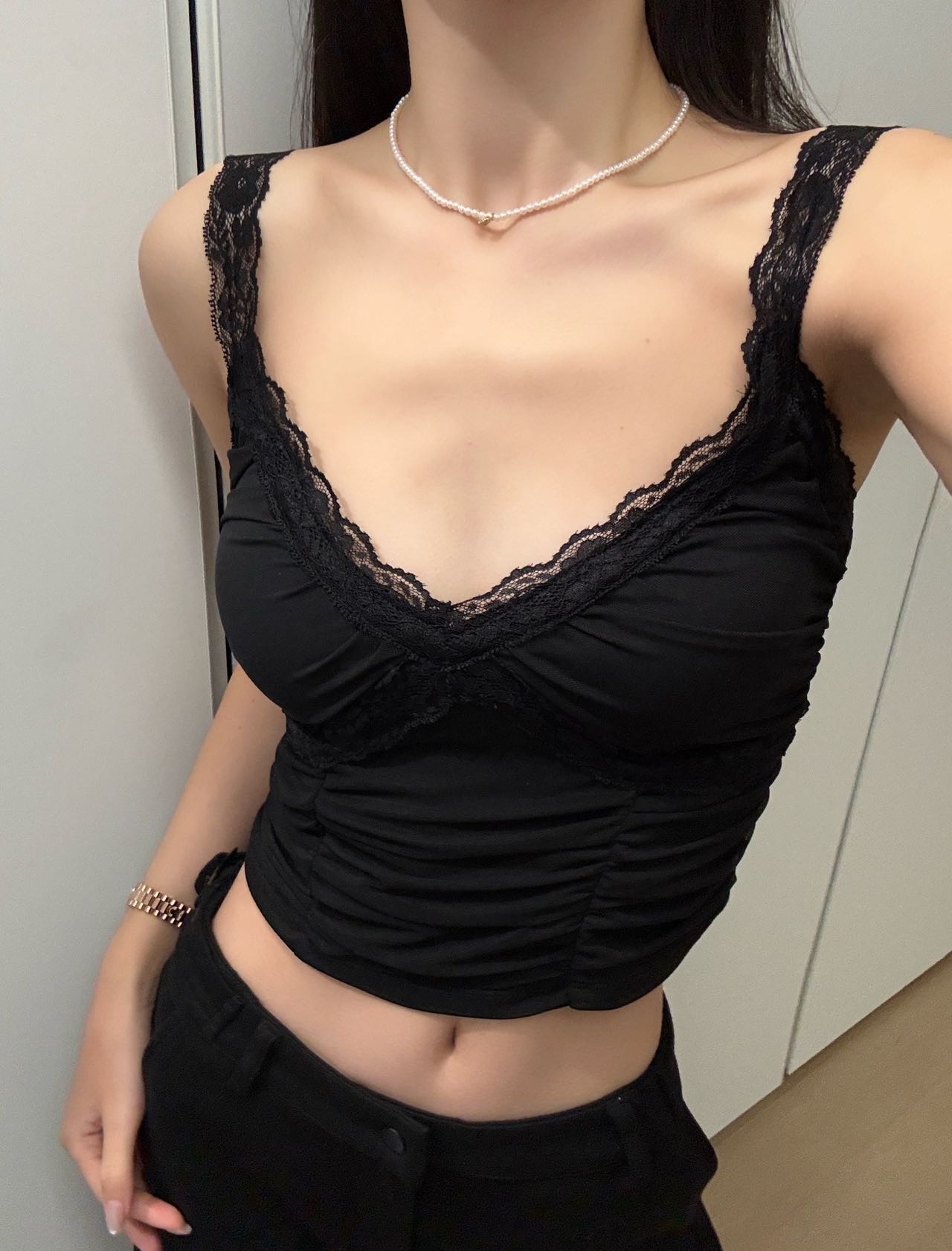 CM04 2513 浪漫網紗抽皺蕾絲Bra top:圖片 3