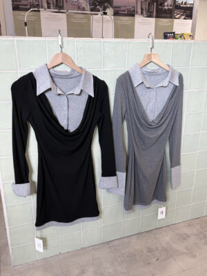 CM01 1044 盪領假兩件修身洋裝