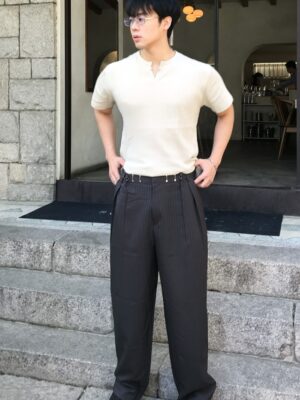 KM1 503 廓形立體垂感細條紋西裝褲