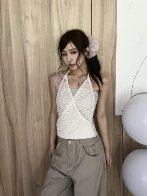 ［🇰🇷正韓］KJ1 706 假兩件平口蕾絲V領掛脖