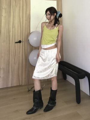 ［🇰🇷正韓］KJ1 718 印花輕薄蕾絲五分裙